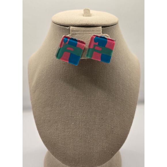 Vintage-Inspired Chunky Resin Square Earrings - Picture 1 of 2